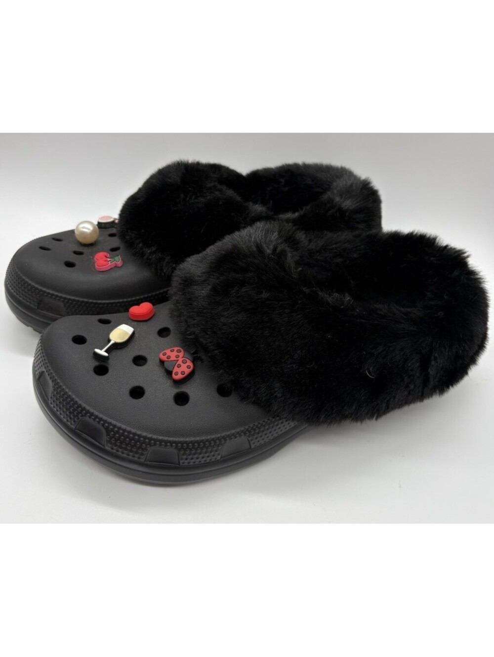 Crocs Sandals CLASSIC FUREVER CRUSH Black Men's 8 Women's 10 NWOB Charms